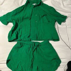 Fashion Nova Emerald Green Shirt and Shorts Set